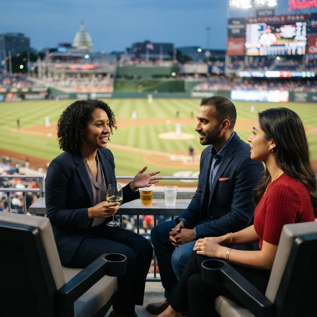 Professional conversation at a baseball game