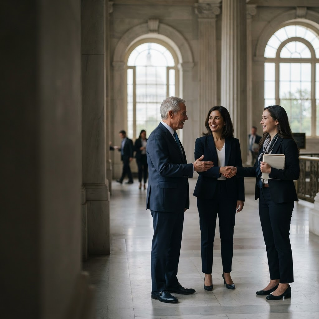 Professional introduction in a government corridor